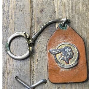 Native American Indian Head Keychain Key Ring Gold Tone Accents Bag Purse Fob